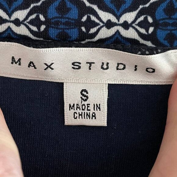 Max Studio Pull On Lined Print Rayon Blend Pencil Skirt w Border Blue Wht S - Picture 7 of 9